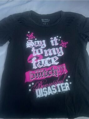 Women’s Beautiful Disaster SLASHED  Tee - 'Say It to My Face' Brand New L